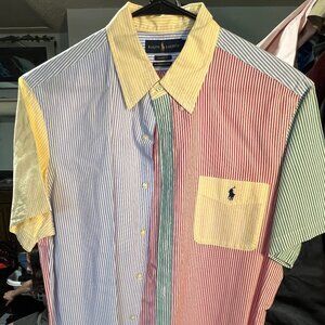 Ralph Lauren Spring Colors Striped 100% Cotton Short-Sleeve Button-Up SZ Lg